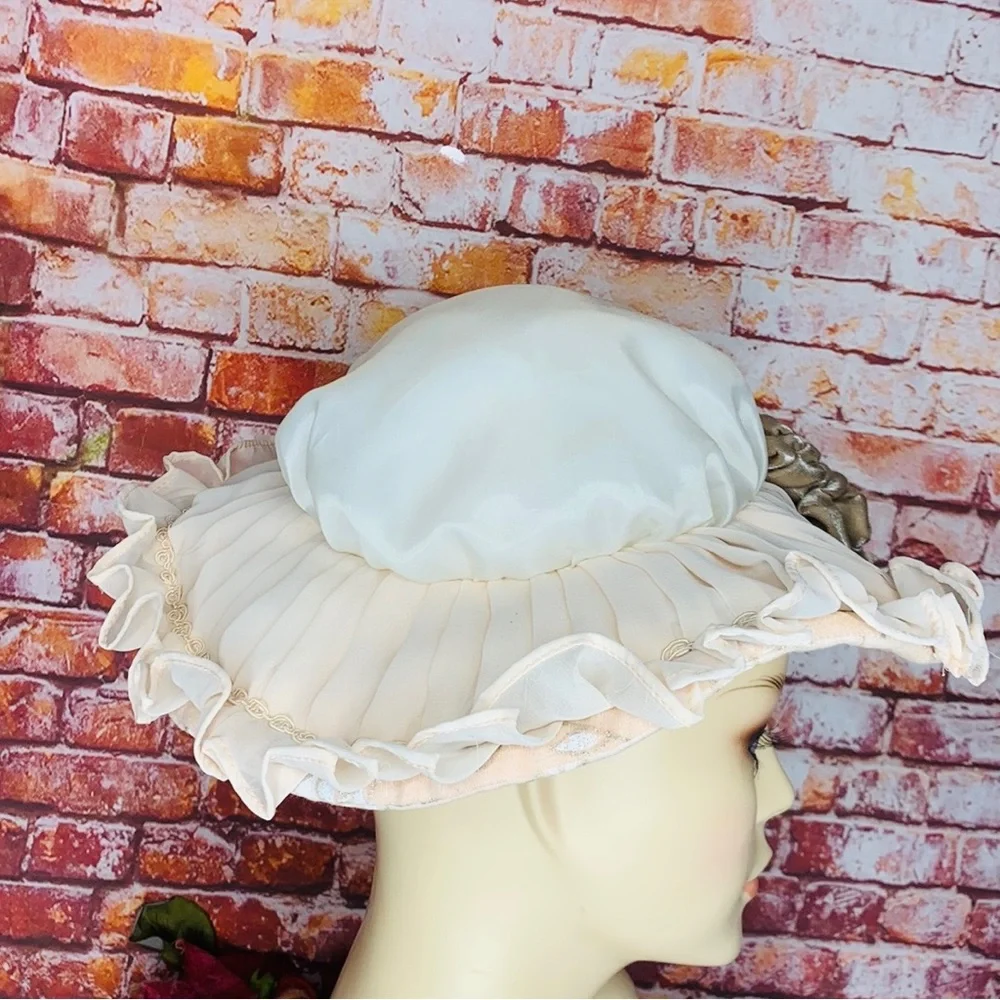 Vintage Handmade Pink and Cream Cottage Core Bonnet